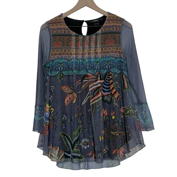 Desigual Tops - Desigual Mesh Butterfly Floral Print Top Medium Y2K Fairy Artsy Bohemian Whimsy